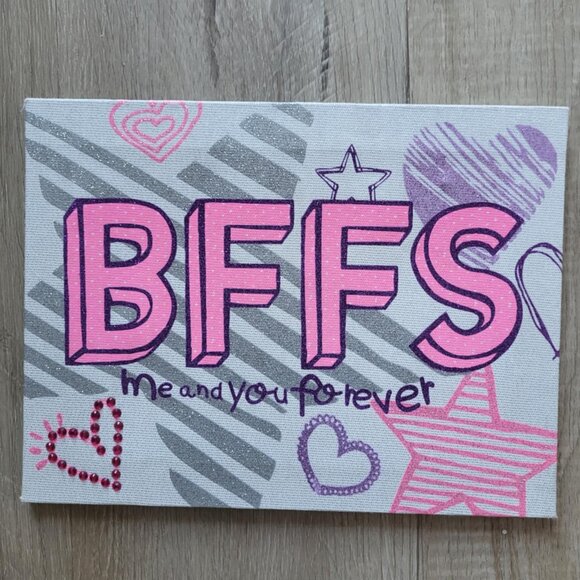 BFF friendship girlfriend forever pink heart glitter canvas hanging home decor - Picture 1 of 2